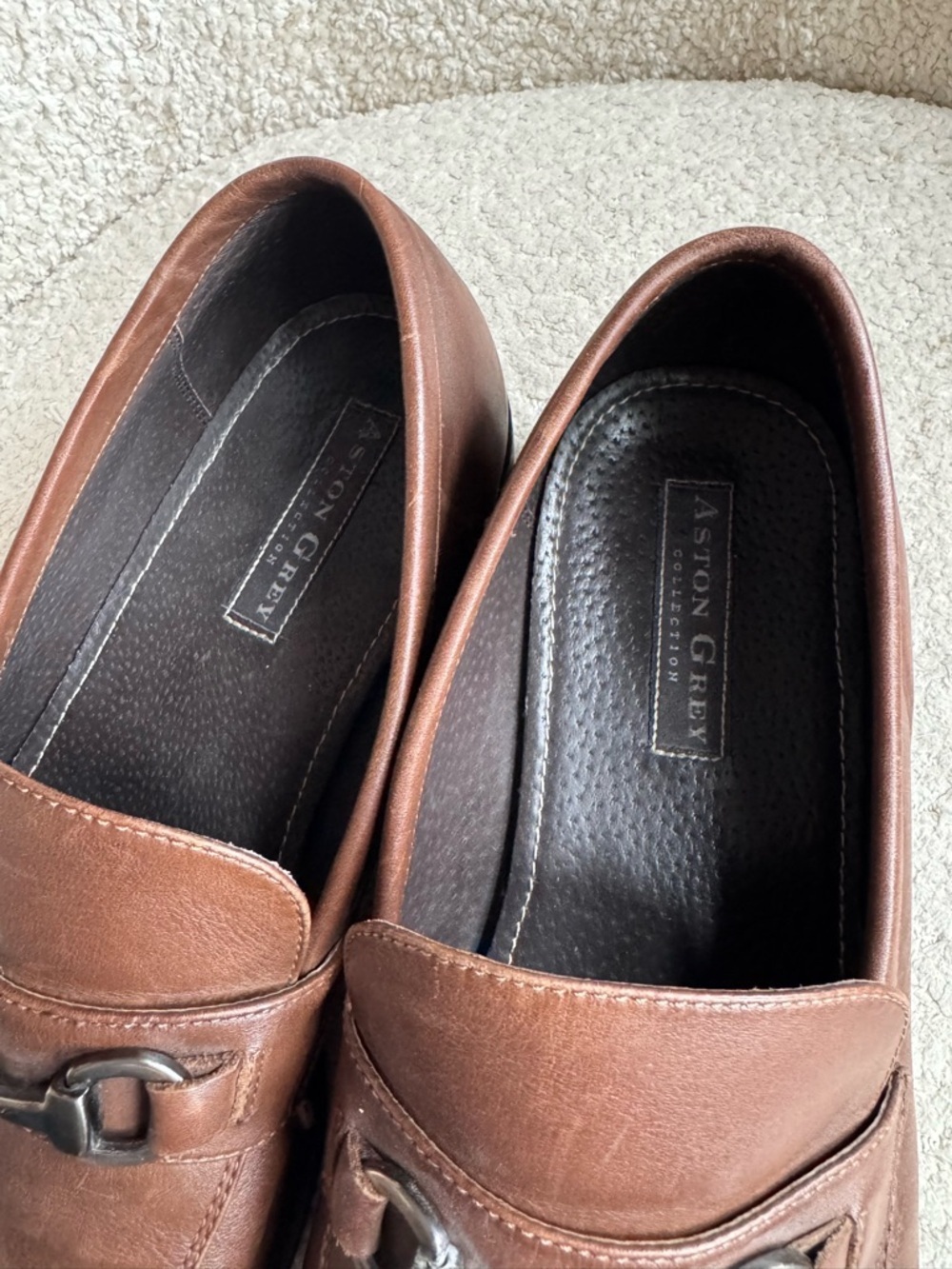 Aston Grey Mens Brown Leather Horsebit Loafers Slip On Dress Shoes Moc Toe - Picture 6 of 7